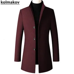 Men's Wool Blends AutumnWinter Fashion All-Match Medium Length Pure Color Woolen Coat Leisure Slim and Thick Warm M-4XL 221121