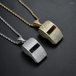 Colares pendentes Hip Hop Hop Full Cubic Zirconia pavimentou Bling Iced Out Whistle Pingents Colar para Men Rapper Jewelry Gold Silver Color