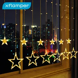 Christmas Decorations xflamper 2.5M Star Curtain String Light 138 LED Fairy Lights 8 Lighting Modes for Ramadan Party Bedroom Wedding Decor 221122