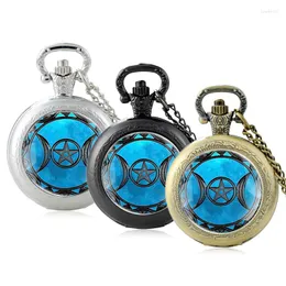 Relógios de bolso Charm Classic Triple Moon Goddess Design Glass Cabochon Quartz Watch Men Mulheres Mulheres Pingente Chain Chain Clock
