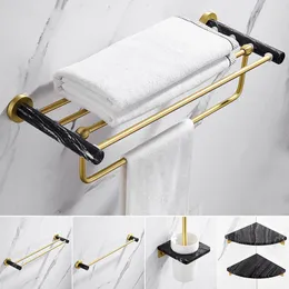 Badzubehör-Set, goldenes Aluminium-Marmor-Badezimmer-Zubehör, Handtuchhalter/Barpapier/Toilettenbürstenhalter, Eckregal, luxuriöse Hardware