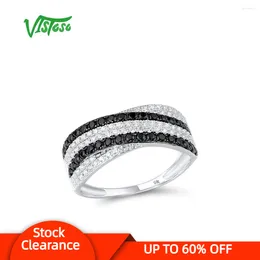 Cluster Rings Vistoso Gold For Women äkta 9K 375 White Ring mousserande CZ Black Spinel Promise Band Fine Jewelry