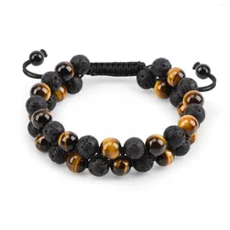 Braccialetti di collegamento Bracciale intrecciato regolabile per uomo Donna Occhio di tigre naturale Pietra vulcanica Perline Corda elastica Jewe N5b4