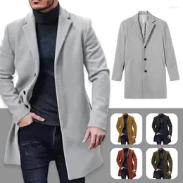 Herr ner Autumn Winter Men's Business Plush Windbreaker Jacket Midlong Style Casual Lapel Thermal Coat