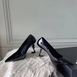 Regalo per feste Pompe Opyum scarpe eleganti da donna tacchi alti scarpe di marca di lusso scarpe da sposa con tacco in vernice nera a punta bassa con scatola