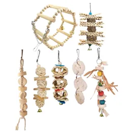 Andra husdjurstillf￶rsel Bird Chew Toy 7pcs Cage Kit Tr￤ f￶r sm￥ parakiter papegojor Love S Conures Accessories 221122