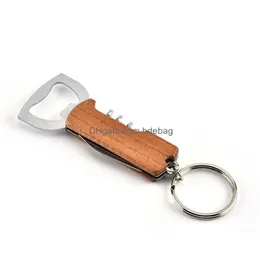 Öppnare Bardian Beer Bottle Opener Rostfritt stål Korkskruv Enkelt praktiskt trähandtag Hållbart Anti Wear Key Buckle 1 5TS DD DR DHNRW