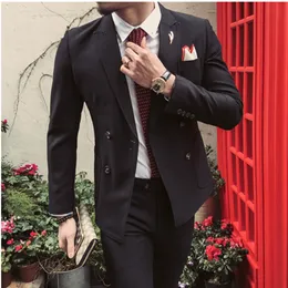 Herrenanzüge Blazer Maßgeschneiderte schwarze Hochzeit Business Casual Smoking Bräutigam Slim Fit Revers 2 StückBlazer HosenKostüm Homme 221121