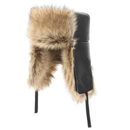 Ear Muffs Winter Thicken Bomber Hats Women Men Warm Russian Ushanka Hat with Ear Flap Pu Leather Fur Trapper Cap Earflap
