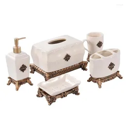 Acessório de banho Conjunto de banheiro europeu Cerâmica Conjuntos de cinco peças Supplies Creative Brush Cups Copo Mocal Copo Kit de lavagem Chegada