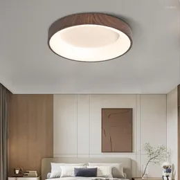 Tavan Işıkları Modern Nordic Led LAM LAMP Yatak Odası Oturma Odası Mutfak Koridoru Yuvarlak Ceviz Ahşap Doku Uzaktan Kumanda Avize Işık