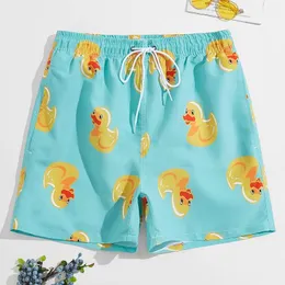 Pantalones cortos para hombres Traje de baño de verano para hombres Repetir impresión Raya Fruta Pato Impresión Cordón por encima de la rodilla Trajes de baño de playa Tablero masculino