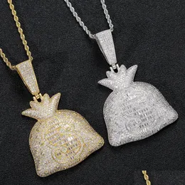 Other Jewelry Sets 18K Gold Dollar Sign Money Bag Necklace Jewelry Set Bling Cubic Zirconia Diamond Hip Hop Necklaces Wallet Pendant Dhodc