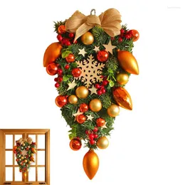 Decorative Flowers Christmas Teardrop Wreath Decoration Ball Upside Down Tree Creative Window Scene Layout Bow Rattan Door