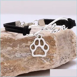 Charm Bracelets Infinity Love Dog Paw Charm Bracelet Fashion Bracelets For Women Kids Jewelry Gift Blue Purple Black White Drop Deliv Dhht1