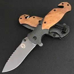Wooden Handle Liome X50 Folding Knife Outdoor Camping Multifunctional Tactical Survival Security Defense Pocket Knives