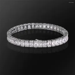 Link Bracelets 8mm Princess Cut Baguette CZ Diamond Tennis Bracelet For Men's In White Gold KRKC