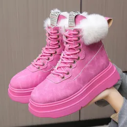 Herbst Winter frauen Kurze Stiefel Dicken Boden Mode Rosa Niedrigen Rohr Retro Plus Samt Warme Bequeme Damen Martin Stiefel