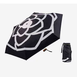 5 Katlanır Lüks Markalar Yüksek kaliteli Camellia Manuel Mini P Ocket Şemsiye Yağmur Kadınları Ultralight Vinil Güneş Geçirmez Şemsiye J220722