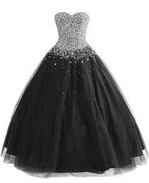 Sexy Black Ball Vestence Quinceanera Prom Dresses Real PO Long Sweetheart Crystal Rhinestones Sequin Boaded Tulle Sweet 16 Vestidos3774055