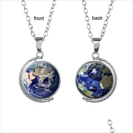 Andra smyckesuppsättningar Tai Chi Yinyang Earth Map Time Gem Pendant Halsband Dubbelsidig glas roterande jordklothalsband tröja kedja för DHSXO