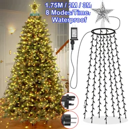 Christmas Decorations 8 Modes Timer LED Tree Waterfall Lights with Star Topper Memory Twinkle Garden Holiday Lighting 221122