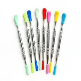 500pcs 12cm Stainless Steel Wax Dabber Spoon Smoking Pipe Cleaning Tool Scoop Dabbing with Silicone Tips 120mm DHL GG0530