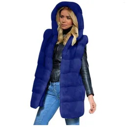 Frauenfell Herbst Winter Mode Frauen solide Faux-Fur kurzer Kapuze-Weste täglich wärmere ärmellose Weste Coat Jacke Mantel Outwee