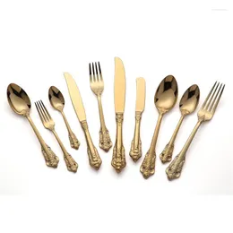 Juegos de vajilla 10pcs/set Cinning set Golden Cutlery Goldware de oro Boda navidad Navidad Regalo de cuchillo de acero inoxidable Cuchilla cucharadita