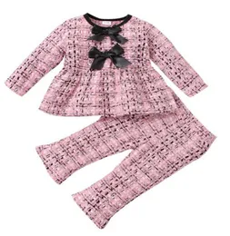 Розовые дети детские девочки наборы одежды дизайнерская девочка Bowknot Tops брюки с двумя предметами детская одежда для малышей