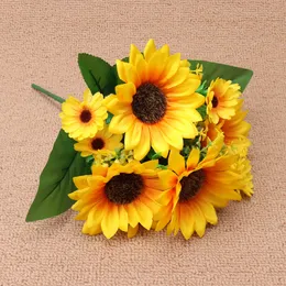 Plastic Long Stem Artificial Flowers Sunflowers Branch 7 Heads Silk Fake Flowers for DIY Home Garden Party Wedding Decor