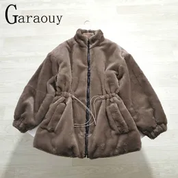 Frauen Pelz Faux Garaouy Winter Jacken Zipper Lose Stehkragen Mäntel Weiche Plüsch Warme Outwear Manteau Femme Kleidung 221122