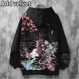 Hoodies Anime Sweatshirts Chinese Style Men Black Harajuku Oversized Pullovers For Women Y2211