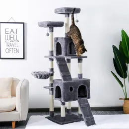 Cat Furniture Scratchers 180 cm multi-level boom voor S met gezellige zitstokken stabiel klimframe krasbord speelgoed grijs beige 220909225i