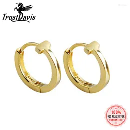 Hoop Earrings TrustDavis 925 Sterling Silver Earring Fashion Punk T Shape Huggie For Women Party Gold Plated Jewelry J016