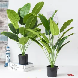 Faux Floral Greenery 18Heads 82cm Plantas artificiais verdes de banana vermelha folhas domésticas Escritório Decoram acessórios de arranjo de flores FALSO 221122