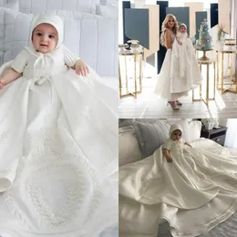 Girl Dresses Toddler Baby Baptism Christening Gowns Satin First Communion 2022 With Bonnet Communication Dress