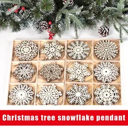 Christmas Decorations Set Of 24 Tree Pendant Wooden Snowflakes Hanging Tags Unfinished Ornament Winter Home Decor For DIY