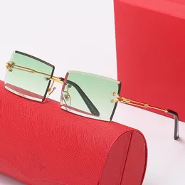 Designer Carti Glasses Men Lunettes de luxo óculos de sol Moda de óculos de sol Praça de diamante de diamante Eyewear Mordless moldura de ouro Óculos de ouro com case feminino óculos de sol
