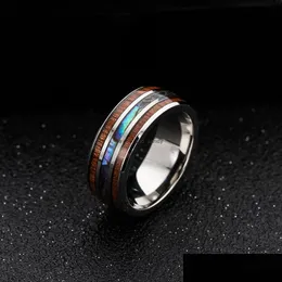 Band Rings 8Mm Mens Wedding Bands Inlay Hawaiian Koa Wood Rings And Abalone Shell Titanium Steel Ring Finger For Women Men Fashion J Dhtwe