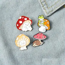 Pins Brooches Cartoon Mushroom Pins Brooches Animal Enamel Brooch Lapel Pin Badge Fashion Jewelry For Women Children Drop Delivery Dhg4K