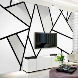 Sfondi Modern Simple 3D Stereo in bianco e nero Geometria Linea Murale Carta da parati Soggiorno TV Divano Studio Carte da parati per ufficio per pareti 3 D