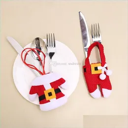 Julekorationer Mini Christmas Santa Claus Clothes Knives Forks Table Tabell Er Centerpieces Decorations Party Drop Deliver DHPI6