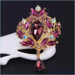 Pins Brooches Rhinestone Crystal Crown Brooches Pins Cor Drop Wedding Brooch Co Women Men Dress Suit Fashion Jewelry Delivery Dhub1