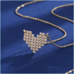 Collane con ciondolo placcato 925 Sier Mosaico Collana con diamanti a forma di cuore Ciondolo Amore Fl Collane in oro di cristallo per le donne Gioielli di moda Gif Dhnbw