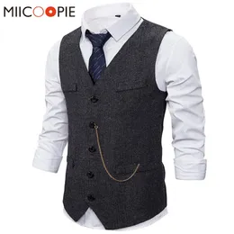 Mens Suits Blazers Formell kostym Vest Casual Chain Solid Color Business Tweed Gilet Homme Costume Waistcoat For Wedding Groomsmen 221123