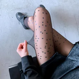 Черные сексуальные звездные носки для печати бесшовные прозрачные трусики рыбные сеточные чулки летние нейлоновые модельерные колготки готические igerie popsocket