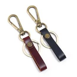 Key Rings Retro Bronze Leather Key Ring Bussiness Car Keychain Holders For Women Men Fashion Jewelry Gift Drop Delivery Dhprz