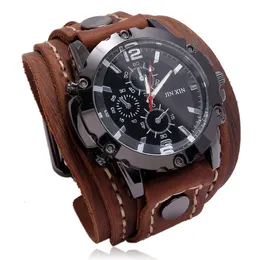 Wristwatches Punk Vintage Black Brown Belt Strap Men Genuine Leather Pointer Watch Bracelet Bangles For Women Male Jewelry Freely 221122