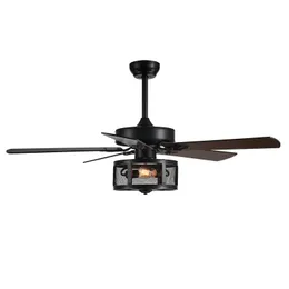 52inch Modern Drum Ceiling Fans with Lights Wood Blades Remove Control Frequency Conversion Farmhouse Low Profile Fan Black Fan Light for Bedroom Living Room